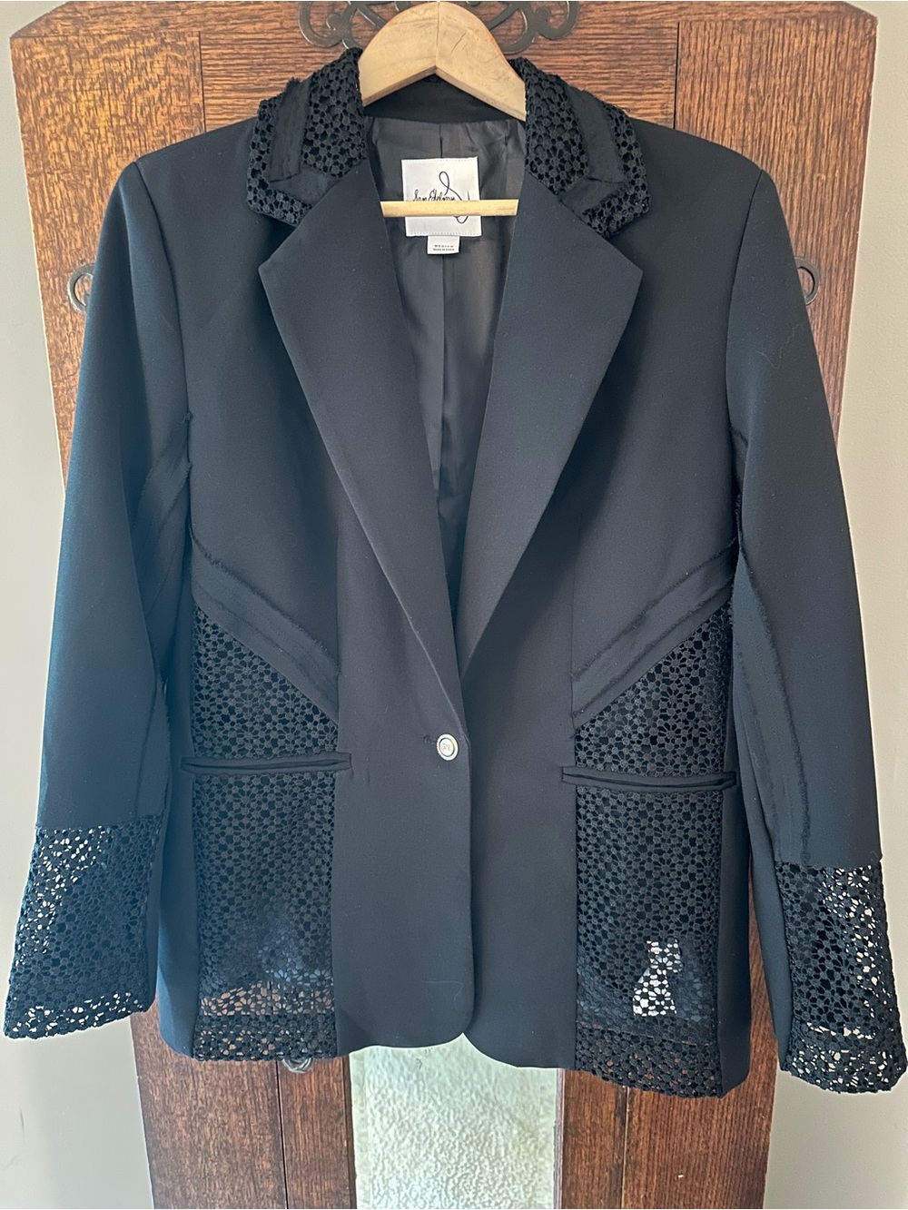 Sam Edelman Willow Black Lace-Trim Single-Button Blazer - Women Size M Work